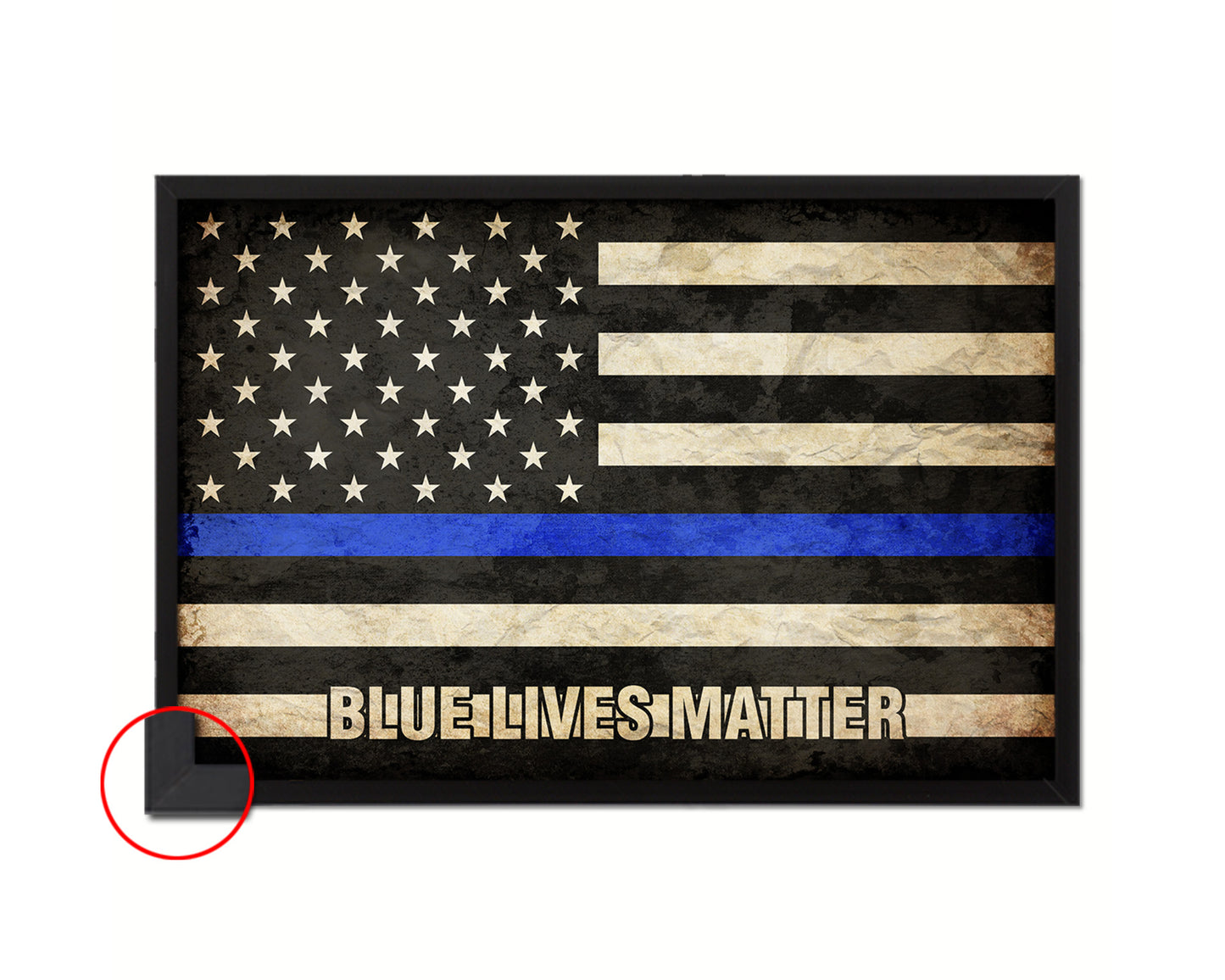 Thin Blue Line Honoring Law Enforcement American, Blue lives matter Vintage Military Flag Framed Print Art