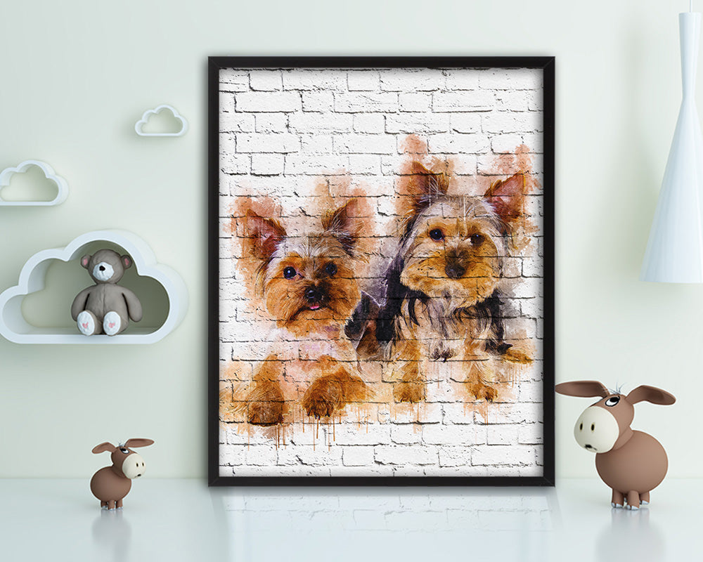 Yorkshire Terrier Dog Puppy Portrait Framed Print Pet Watercolor Wall Decor Art Gifts