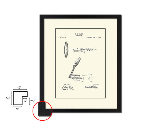 Corkscrew Wine Vintage Patent Artwork Black Frame Print Gifts