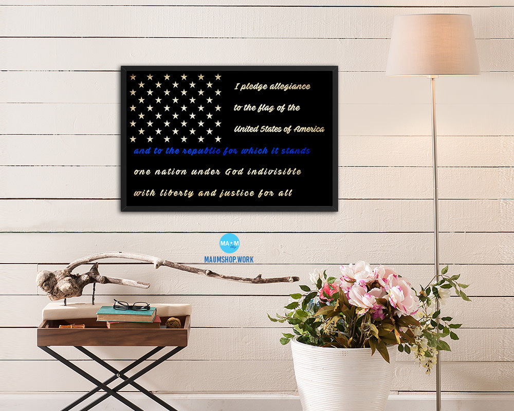 Thin Blue Line Honoring Law Enforcement American, Pledge Allegiance Colonial Primitive Sign Vintage Military Flag Art