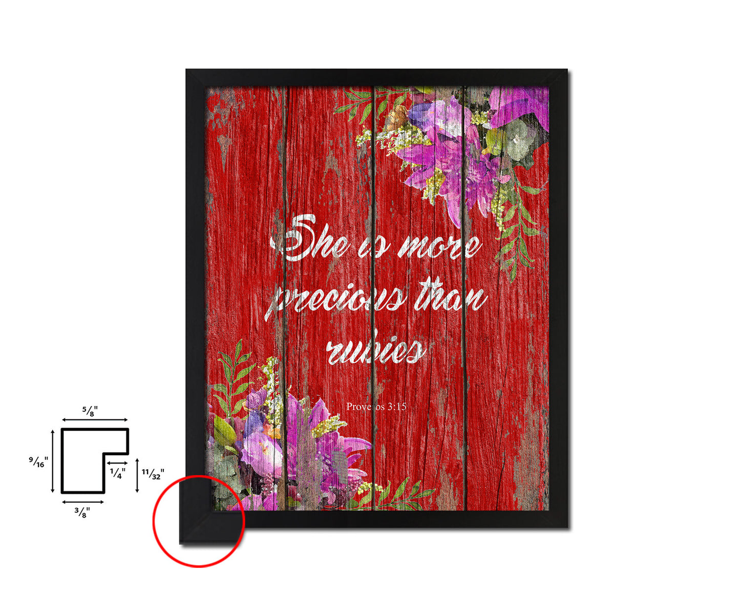 She is more precious than rubies, Proverbs 3:5 Quote Framed Print Home Decor Wall Art Gifts