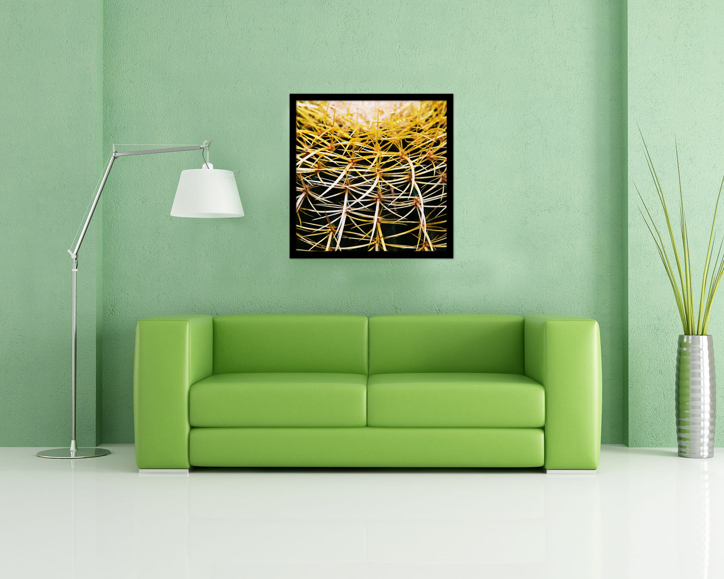 Golden Barrel Cactus Evergreen Succulent Leaves Spiral Plant Wood Framed Print Decor Wall Art Gifts