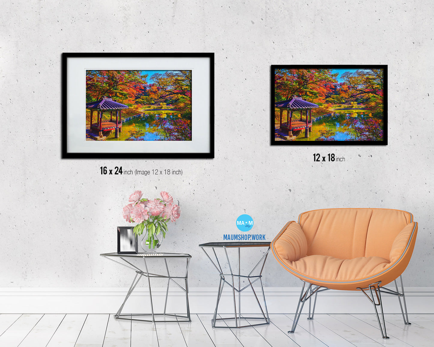 Seuol South Korea Changdeokgung Palace at Autumn Landscape Painting Print Art Frame