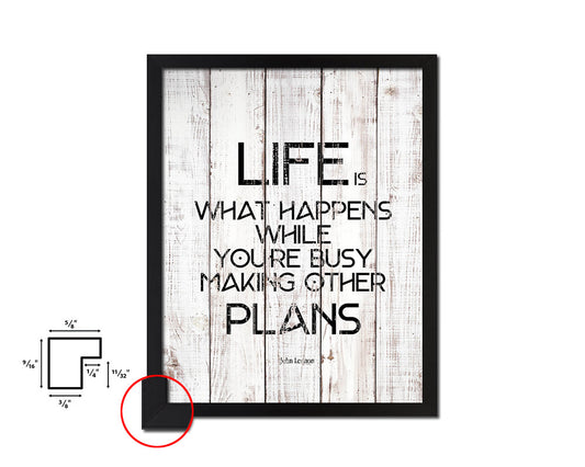 Life is what happens while you're busy White Wash Quote Framed Print Wall Decor Art