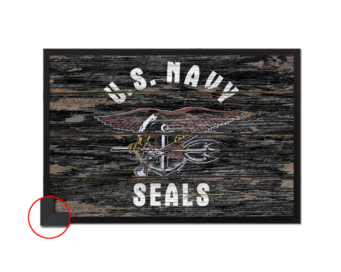 US Navy Seals Wood Rustic Flag Wood Framed Print Wall Art Decor Gifts