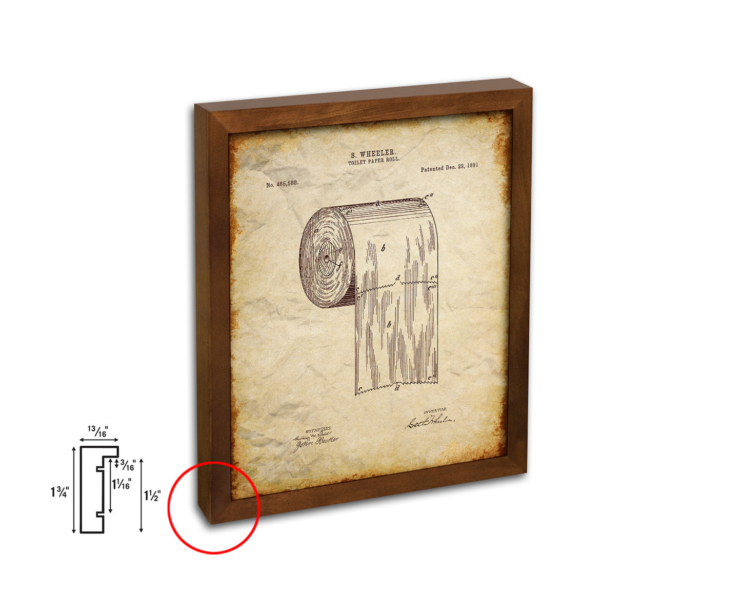 Toilet Paper Roll Home Vintage Patent Artwork Walnut Frame Print Wall Art Decor Gifts