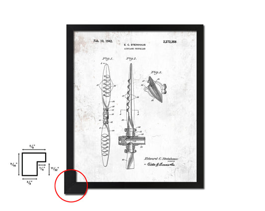 Propeller Airplane Vintage Patent Artwork Black Frame Print Wall Art Decor Gifts