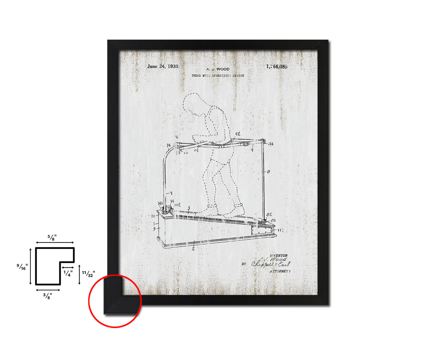 Exercise Treadmill Sports Vintage Patent Artwork Black Frame Print Gifts