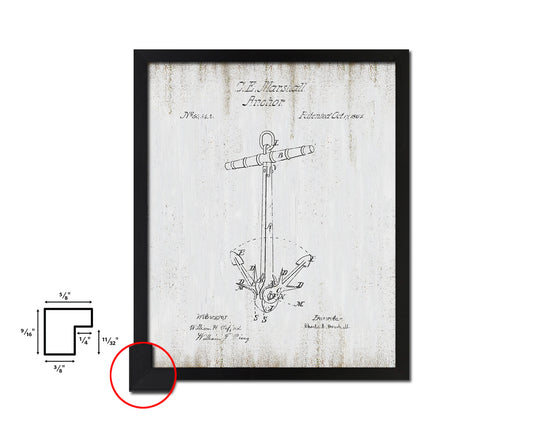 Anchor Nautical Vintage Patent Artwork Black Frame Print Gifts