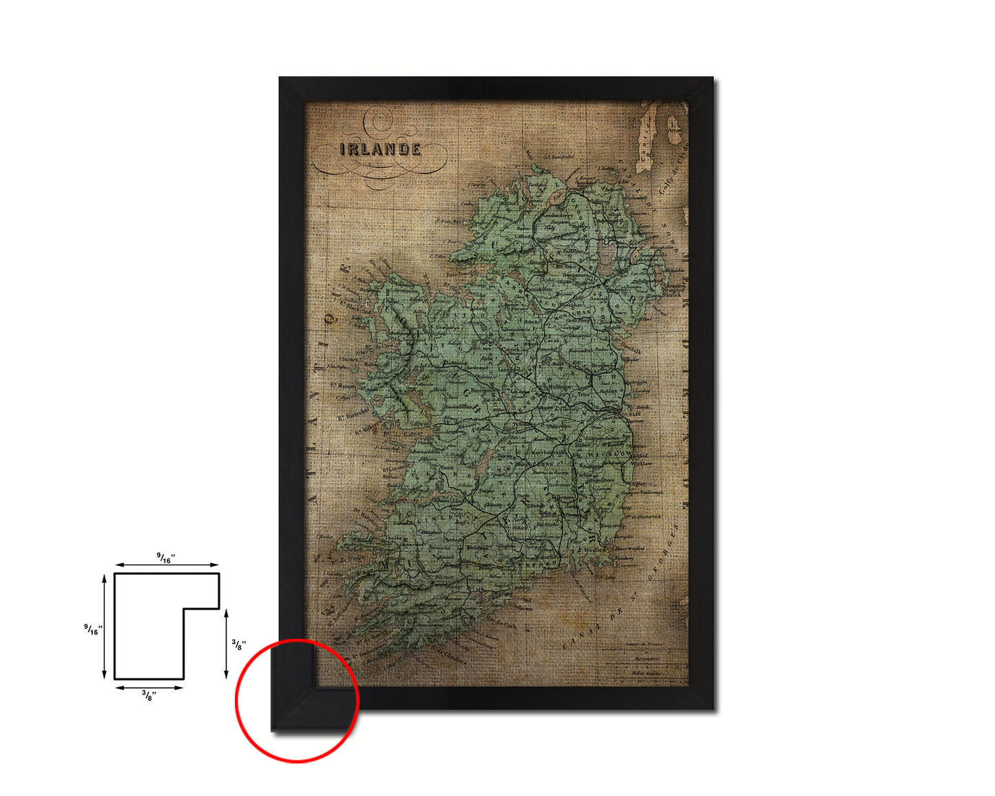 Ireland Vintage Map Wood Framed Print Art Wall Decor Gifts