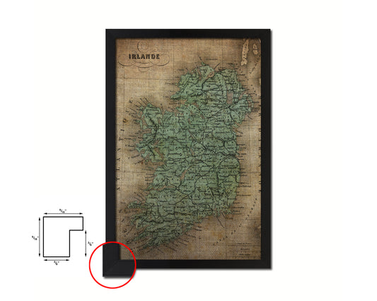 Ireland Vintage Map Wood Framed Print Art Wall Decor Gifts