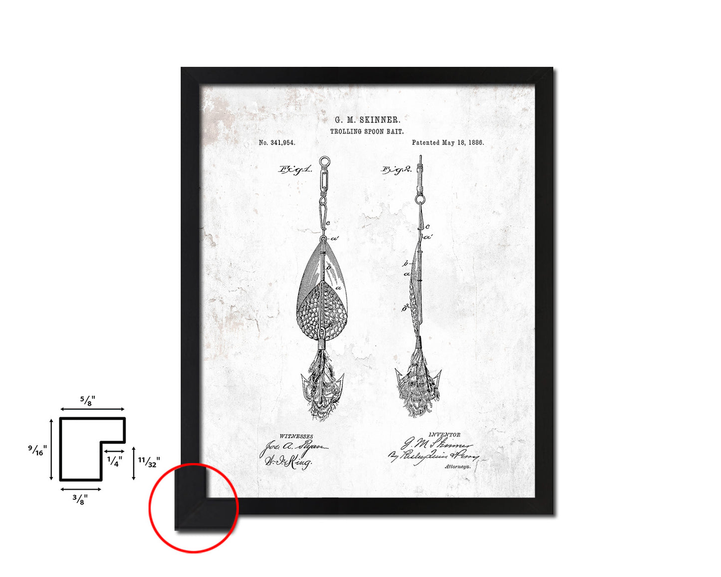 Trolling Spoon Bait Fishing Vintage Patent Artwork Black Frame Print Gifts