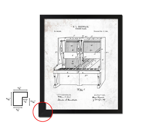 Upright Piano Music Vintage Patent Artwork Black Frame Print Gifts