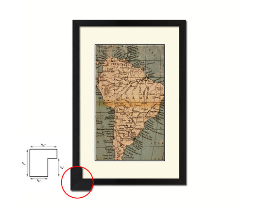 South America Old Map Wood Framed Print Art Wall Decor Gifts