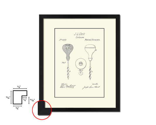 Corkscrew Wine Vintage Patent Artwork Black Frame Print Gifts