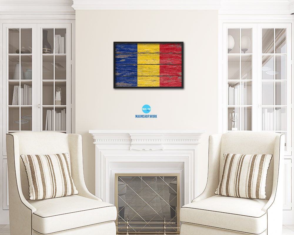 Romania Country Wood Rustic National Flag Wood Framed Print Wall Art Decor Gifts