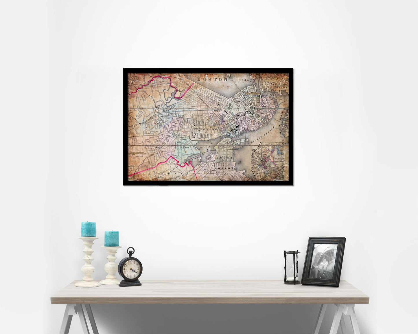 Boston Antique Map Framed Print Art Wall Decor Gifts