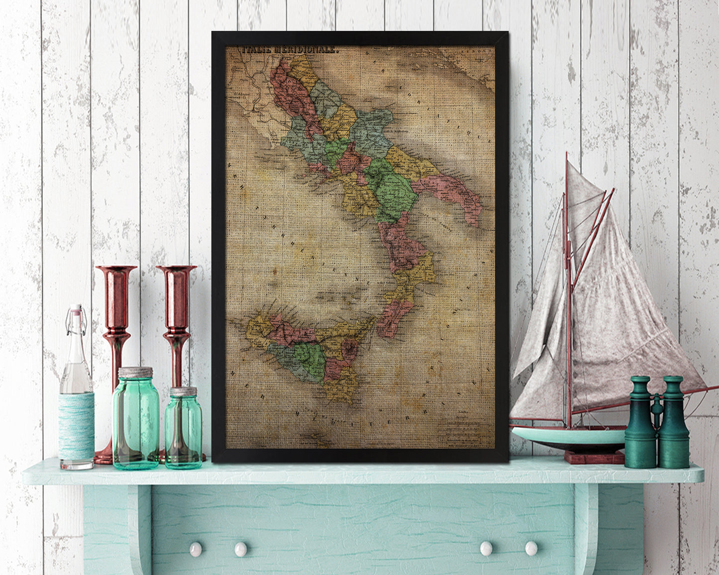 South Italy Vintage Map Wood Framed Print Art Wall Decor Gifts