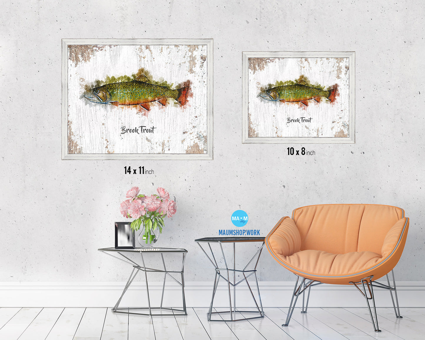 Brook Trout Fish Framed Prints Modern Restaurant Sushi Bar Watercolor Wall Art Decor