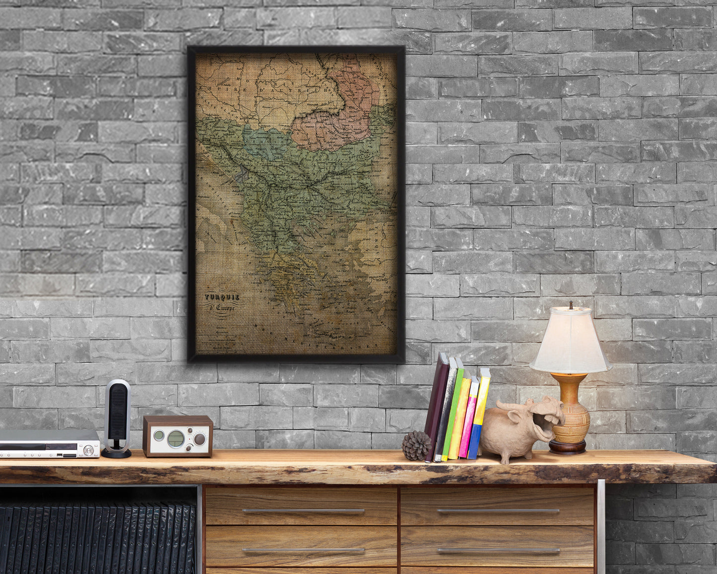 Greece and Balkans Vintage Map Wood Framed Print Art Wall Decor Gifts