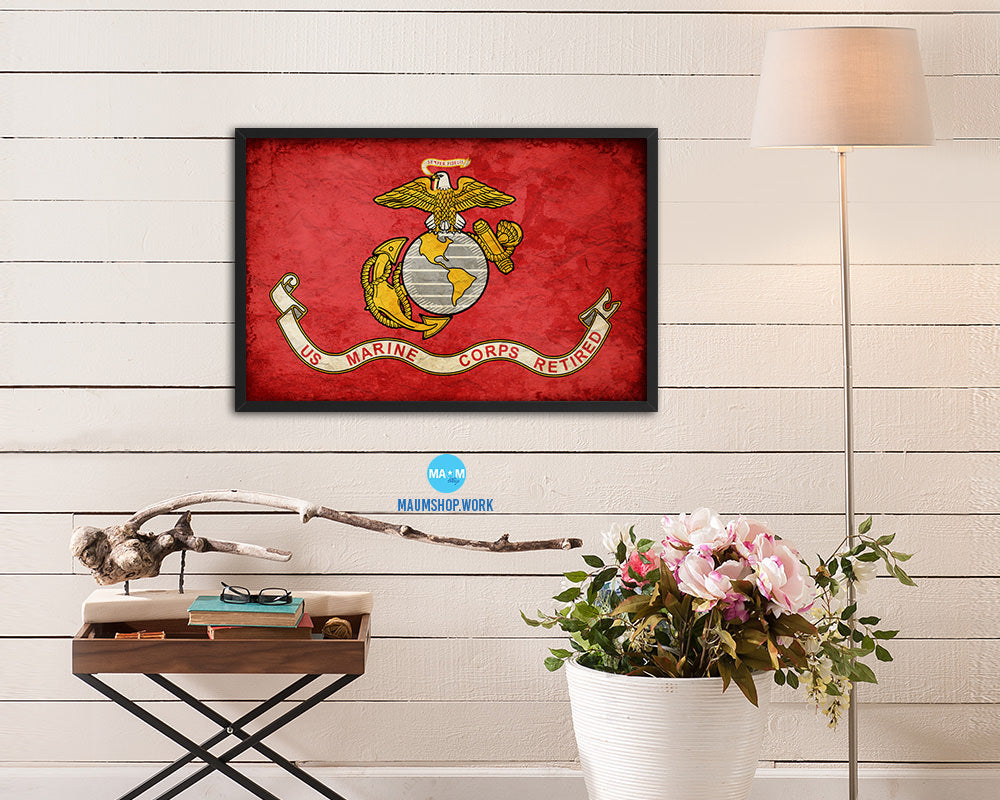 US Marine Corps Retired Vintage Military Flag Framed Print Sign Decor Wall Art Gifts