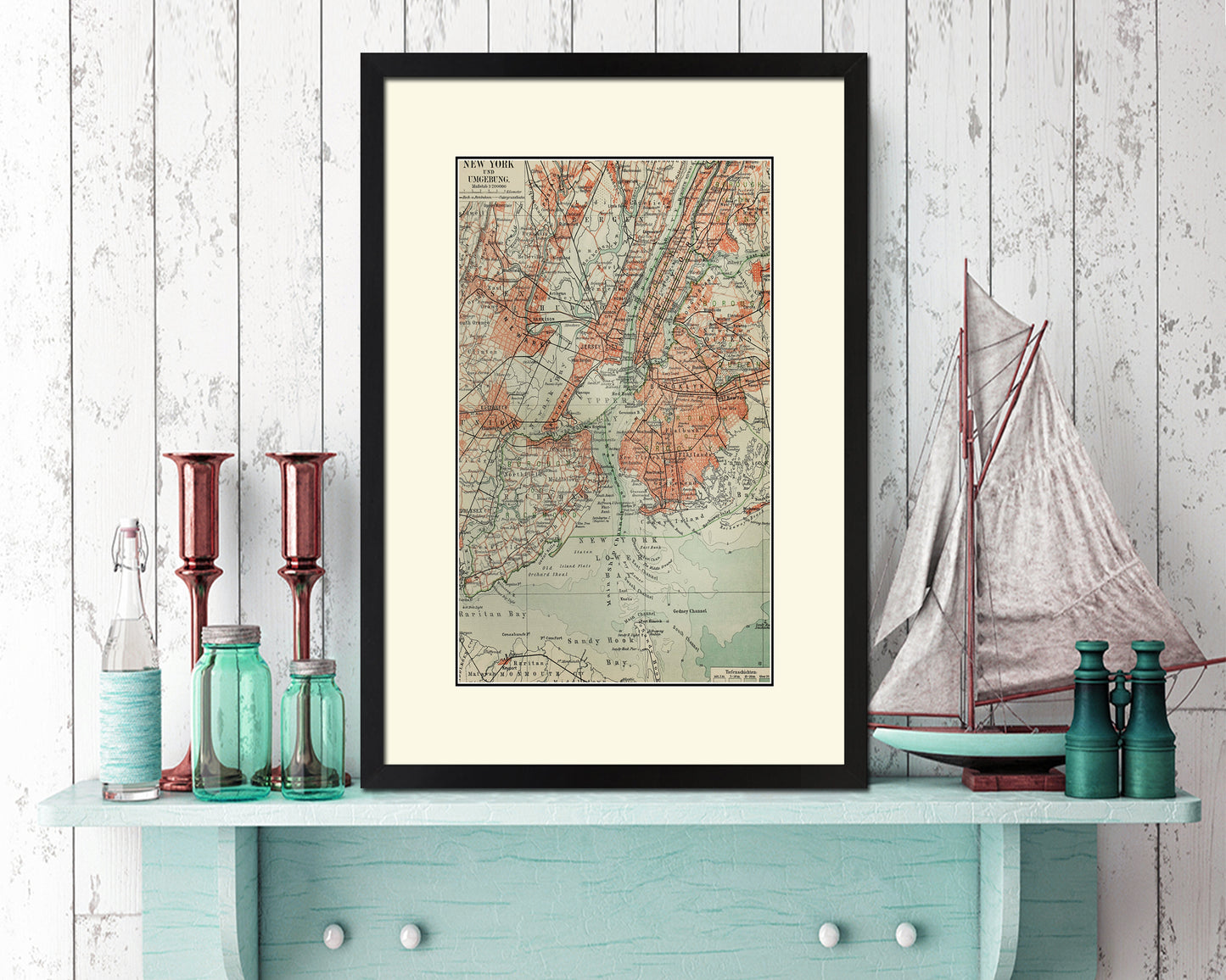 New York End of the Century Period Old Map Framed Print Art Gifts