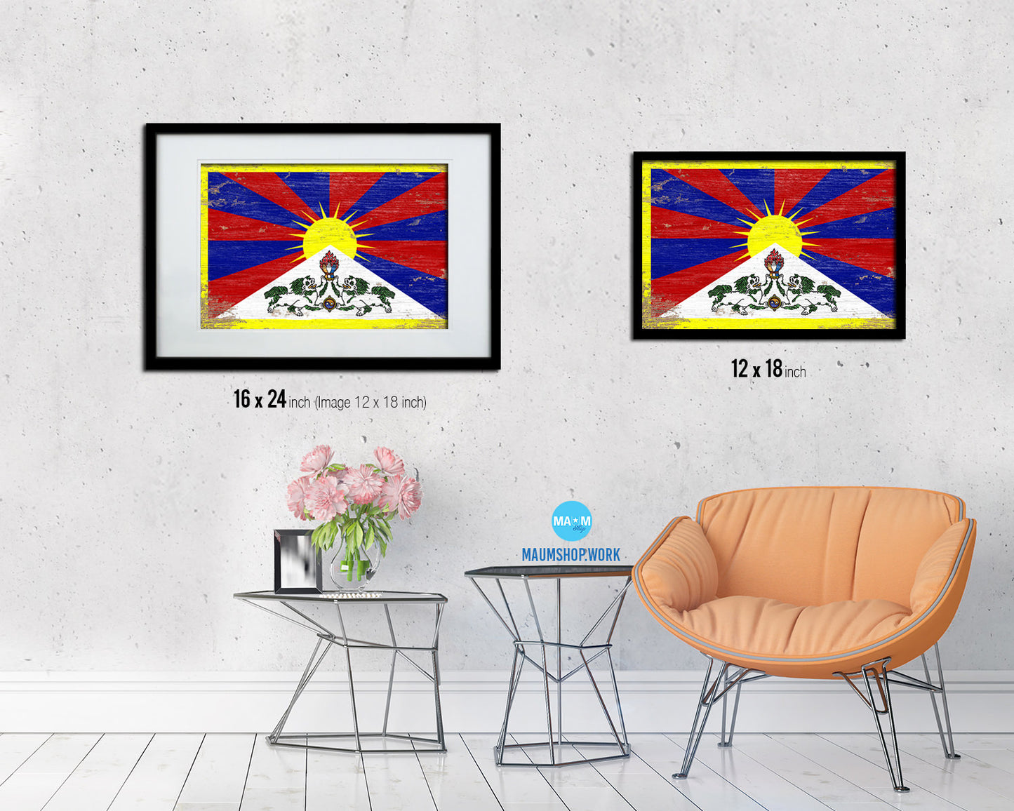 Tibet Shabby Chic Country Flag Wood Framed Print Wall Art Decor Gifts