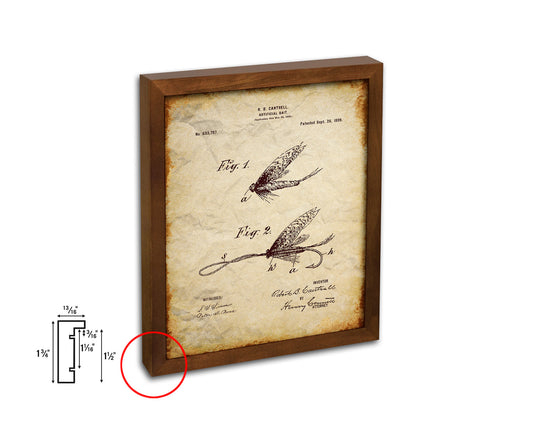 Artificial Bait Fishing Vintage Patent Artwork Walnut Frame Print Wall Art Decor Gifts