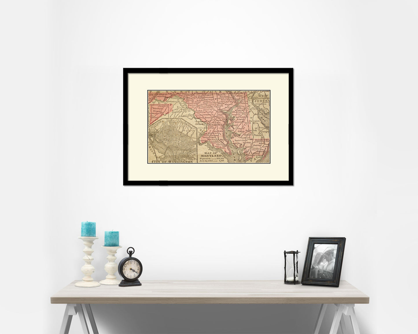 Maryland Circa Old Map Framed Print Art Wall Decor Gifts