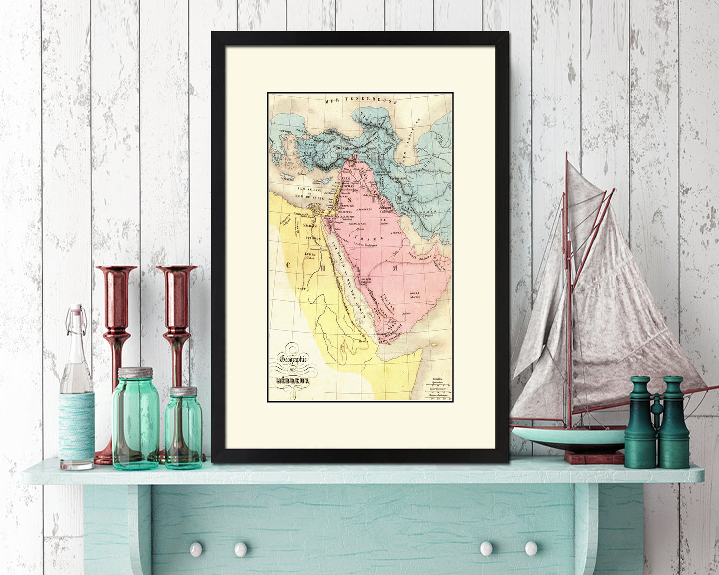 Holy Land Romans David Solomon Israel Palestine Old Map Wood Framed Print Art Wall Decor Gifts