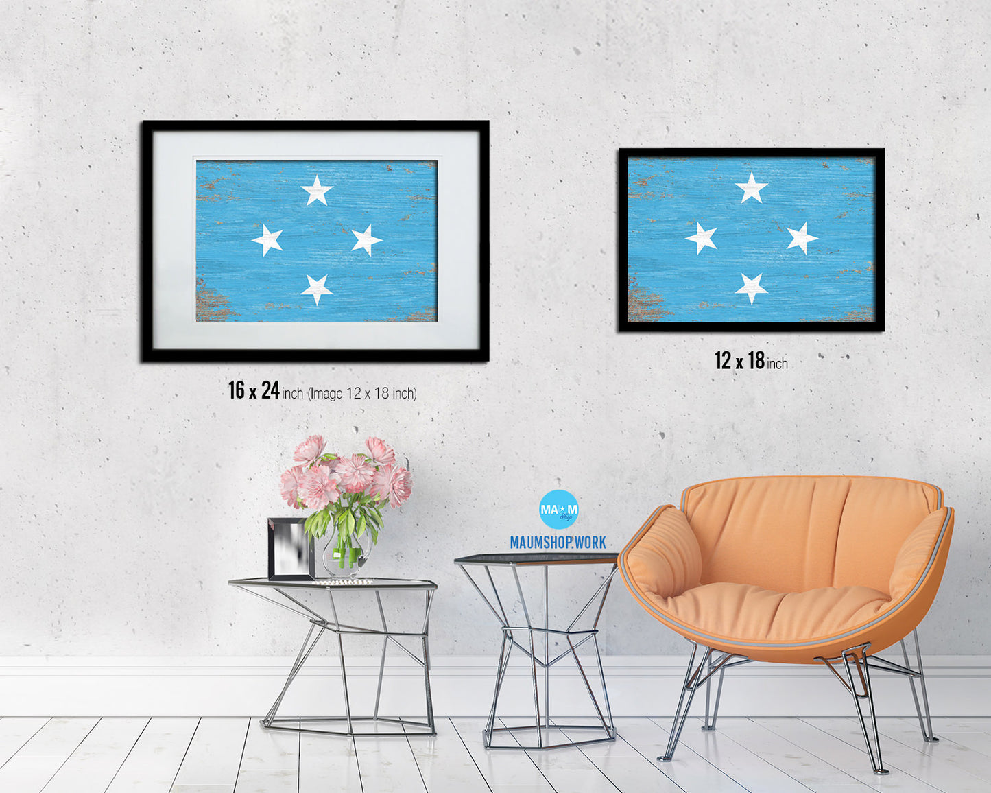 Micronesia Shabby Chic Country Flag Wood Framed Print Wall Art Decor Gifts