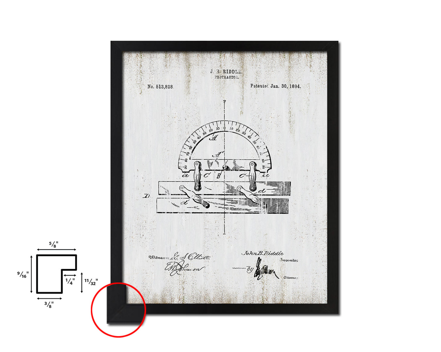 Protractor Office Vintage Patent Artwork Black Frame Print Gifts