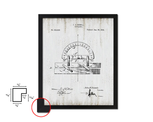 Protractor Office Vintage Patent Artwork Black Frame Print Gifts