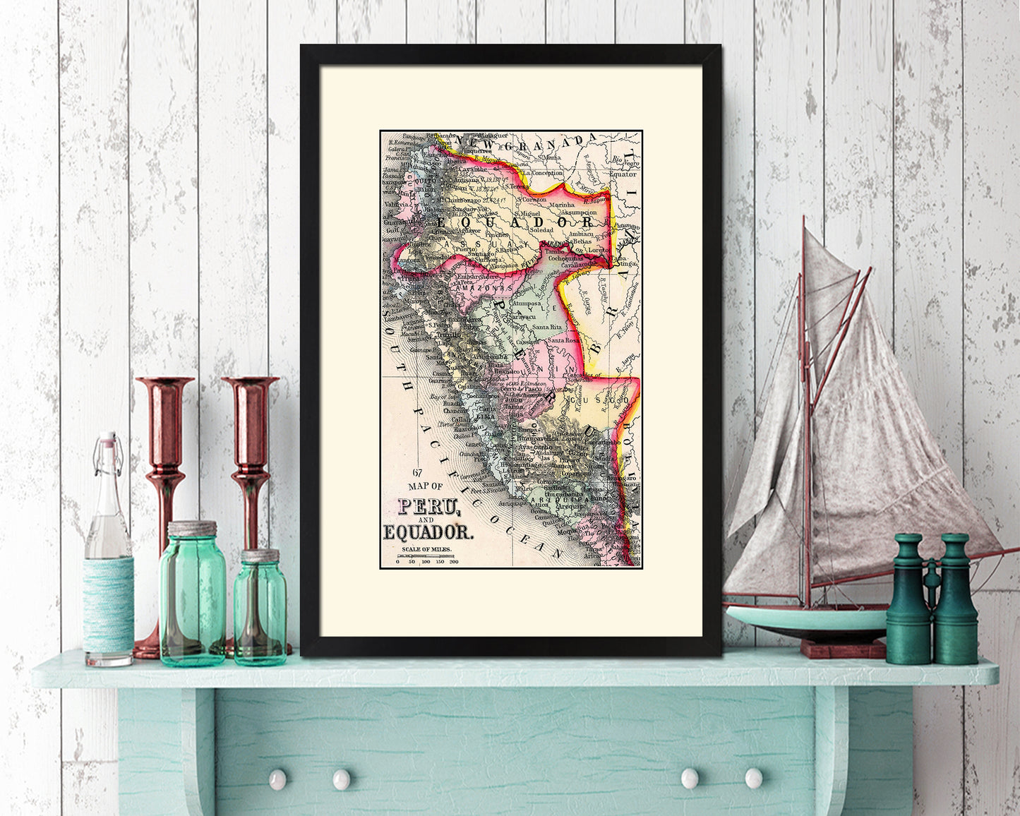 Peru Old Map Wood Framed Print Art Wall Decor Gifts