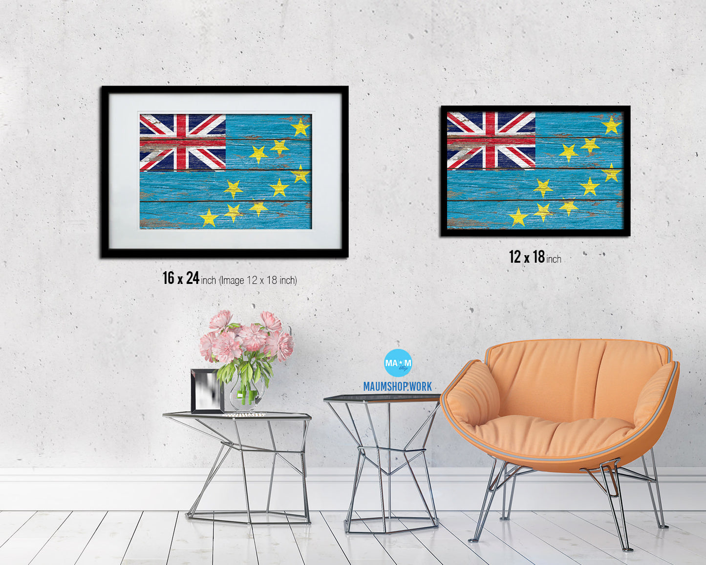 Tuvalu Country Wood Rustic National Flag Wood Framed Print Wall Art Decor Gifts
