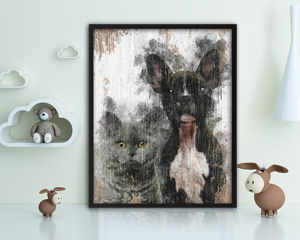 Cats and Dogs Dog Puppy Portrait Framed Print Pet Watercolor Wall Decor Art Gifts