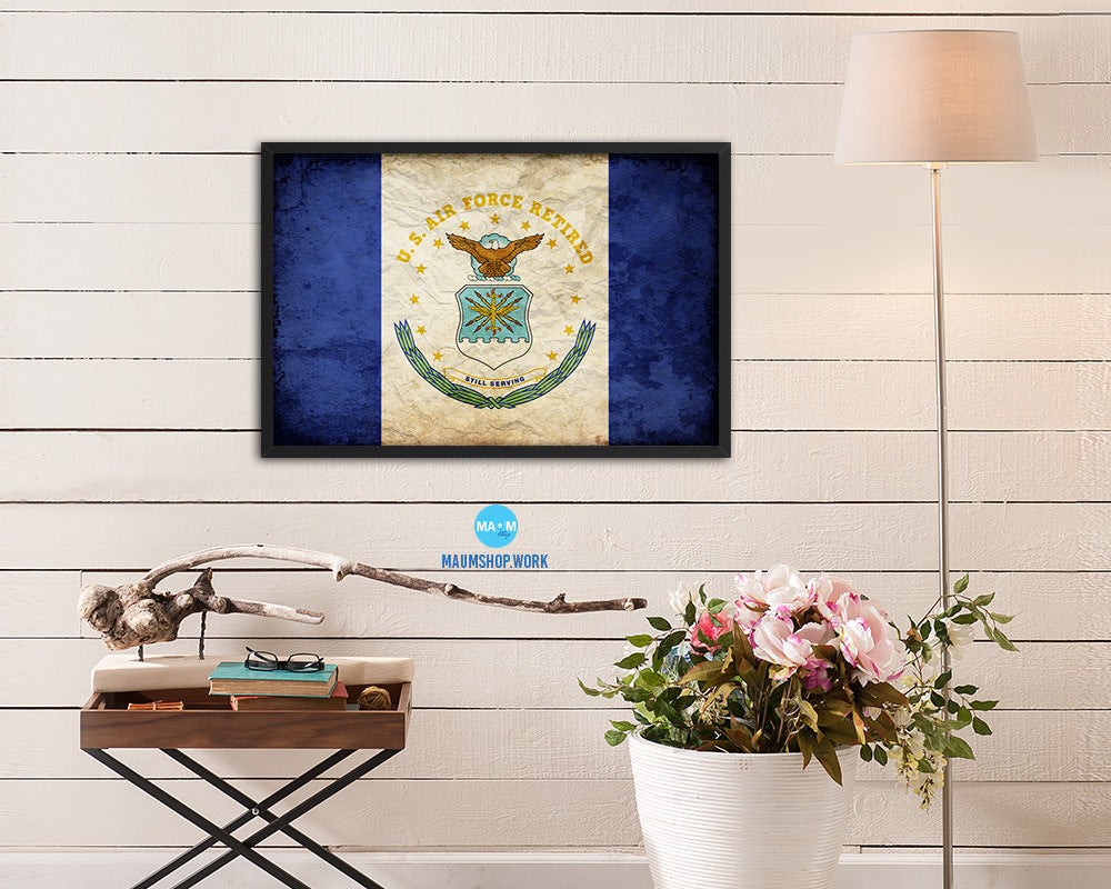 US Air Force Retired Vintage Military Flag Framed Print Sign Decor Wall Art Gifts