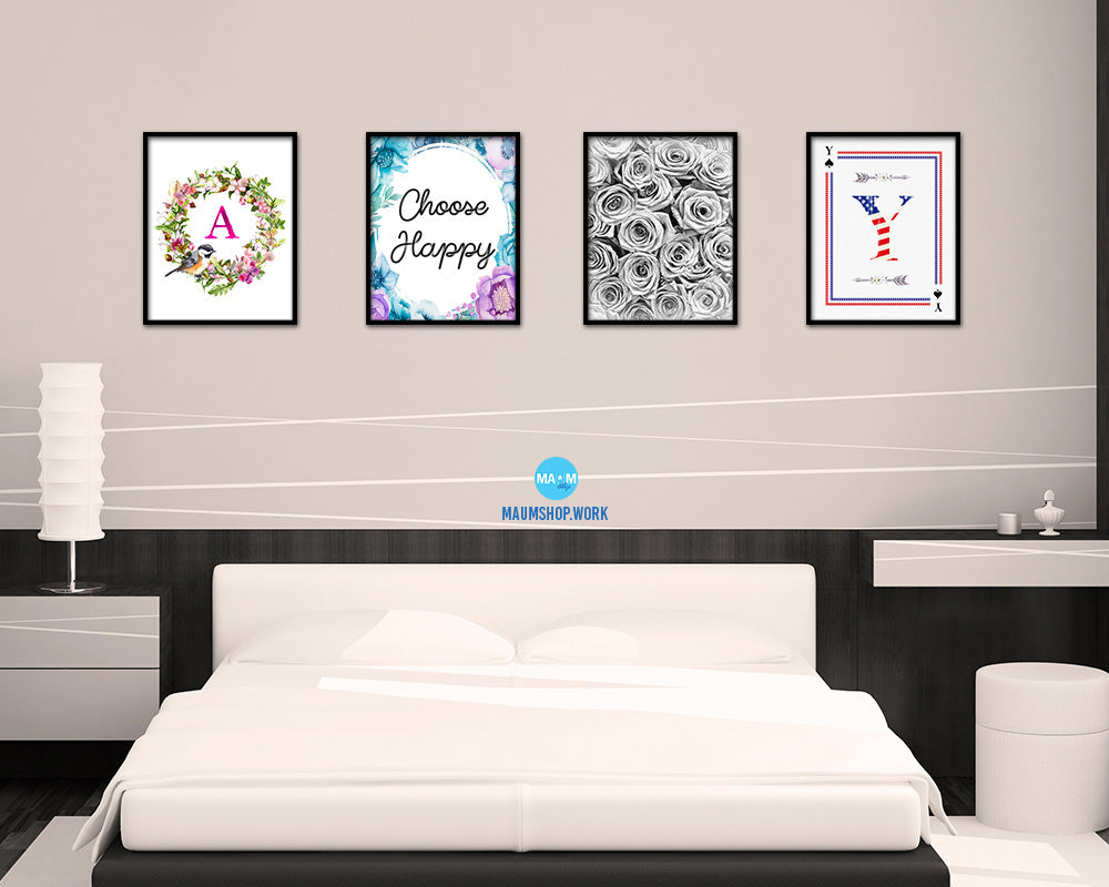 Choose happy Quote Boho Flower Framed Print Wall Decor Art