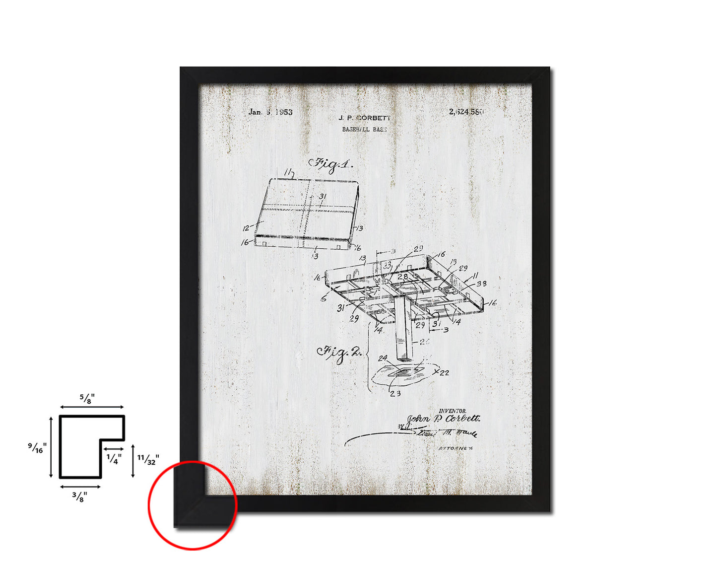 Baseball Base Sports Vintage Patent Artwork Black Frame Print Wall Art Decor Gifts