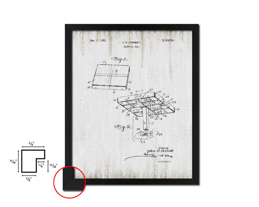 Baseball Base Sports Vintage Patent Artwork Black Frame Print Wall Art Decor Gifts