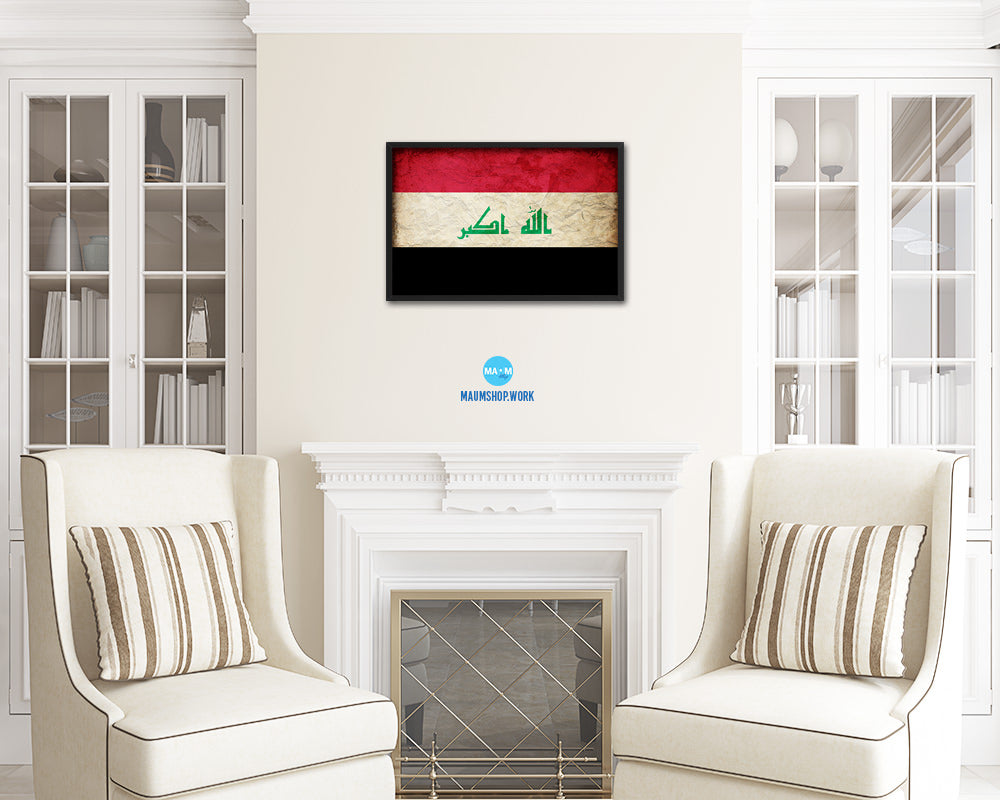 Iraq Country Vintage Flag Wood Framed Print Wall Art Decor Gifts