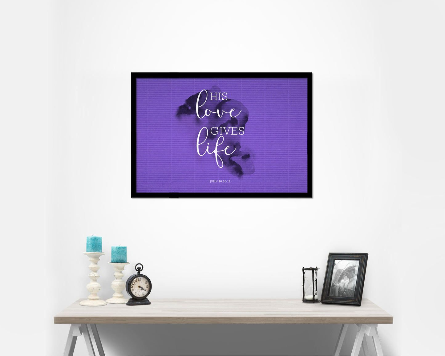 His love gives life, John 10:10-11 Bible Verse Scripture Framed Print Wall Decor Art Gifts