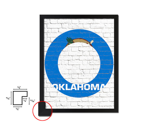 Oklahoma State Initial Flag Wood Framed Paper Print Decor Wall Art Gifts, Brick