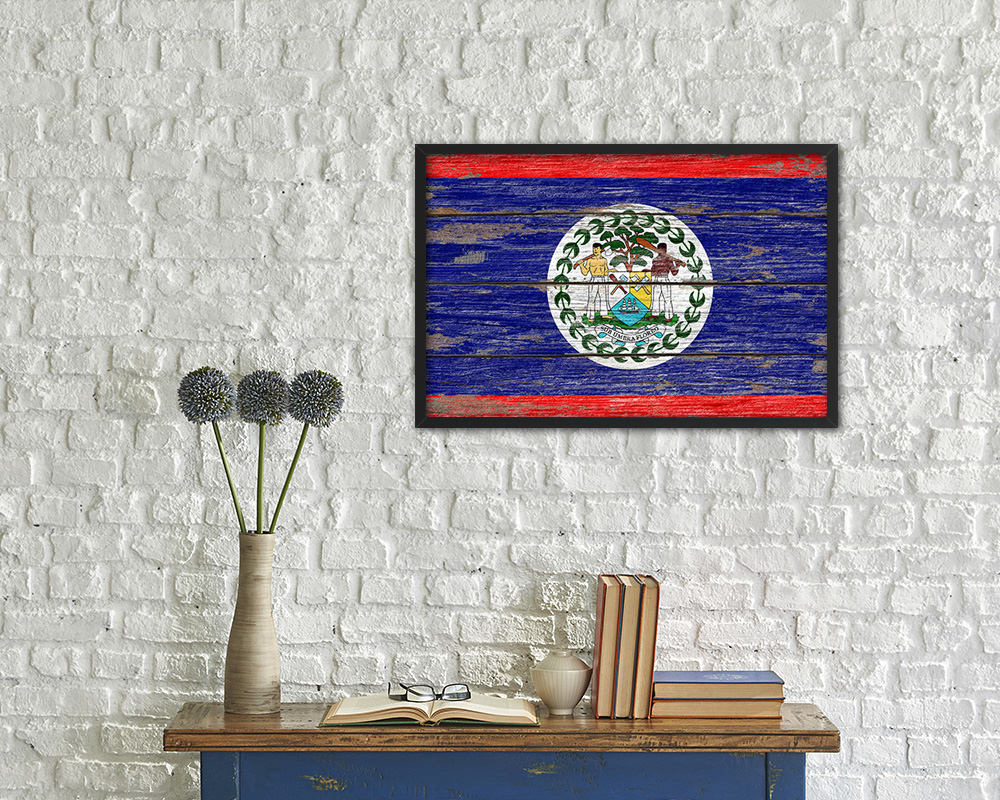 Belize Country Wood Rustic National Flag Wood Framed Print Wall Art Decor Gifts