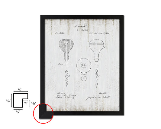 Corkscrew Wine Vintage Patent Artwork Black Frame Print Gifts