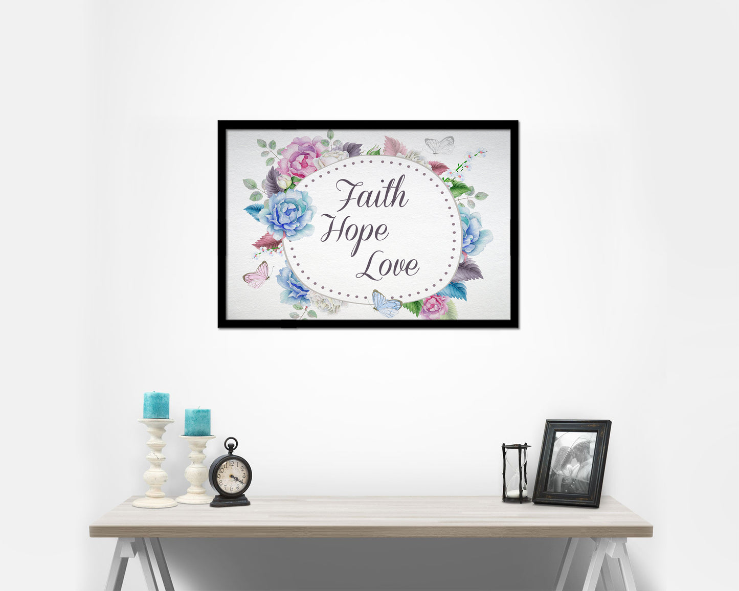 Faith Hope Love Bible Verse Scripture Framed Art