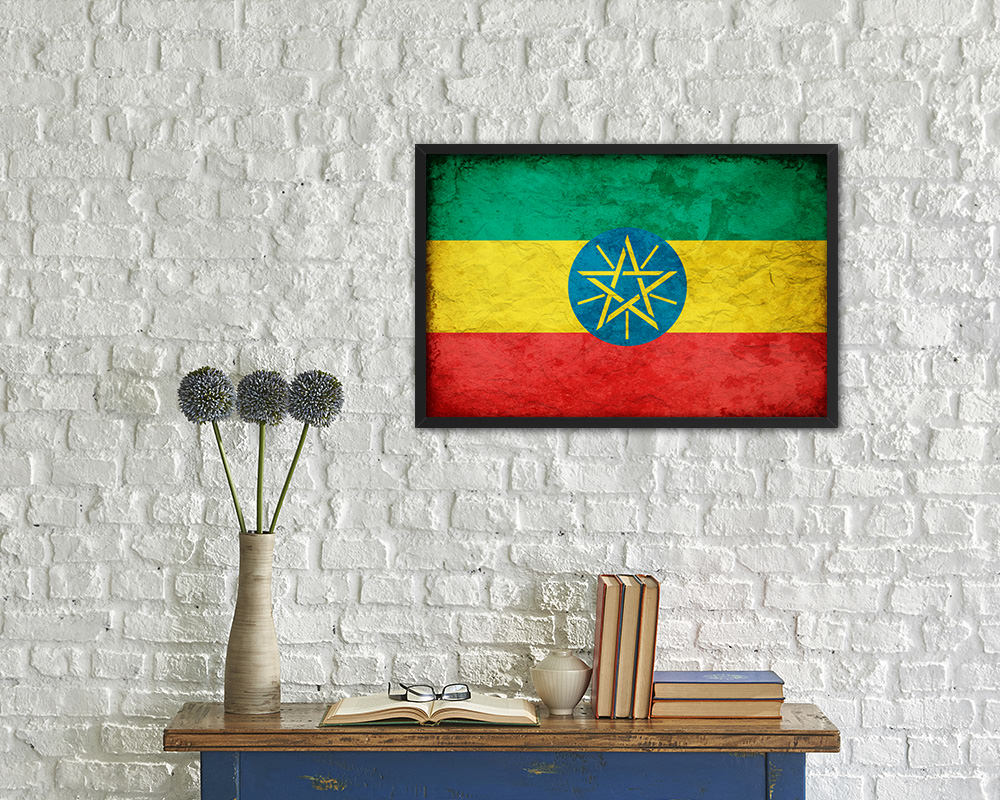 Ethiopia Country Vintage Flag Wood Framed Print Wall Art Decor Gifts