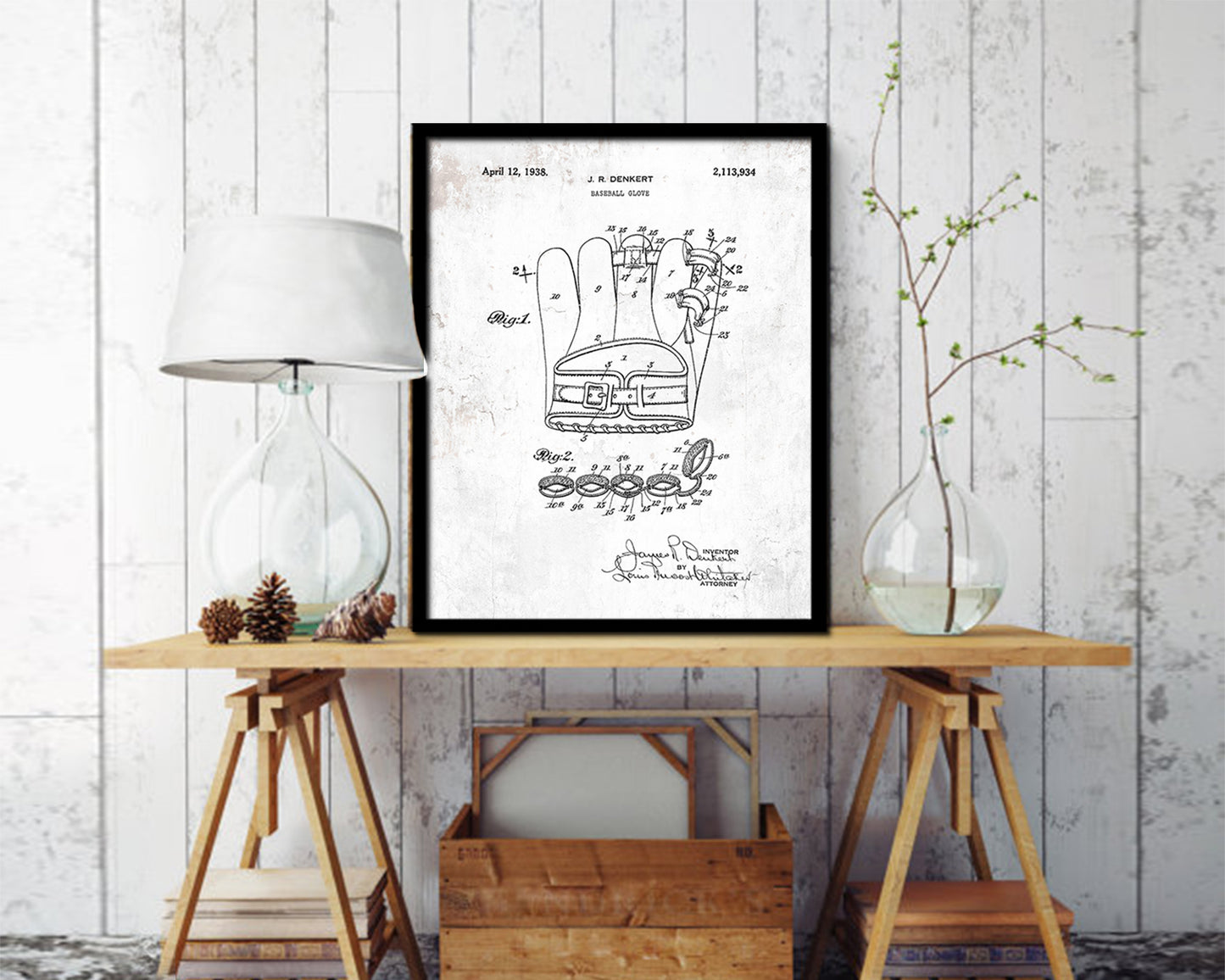 Baseball Glove Sports Vintage Patent Artwork Black Frame Print Gifts