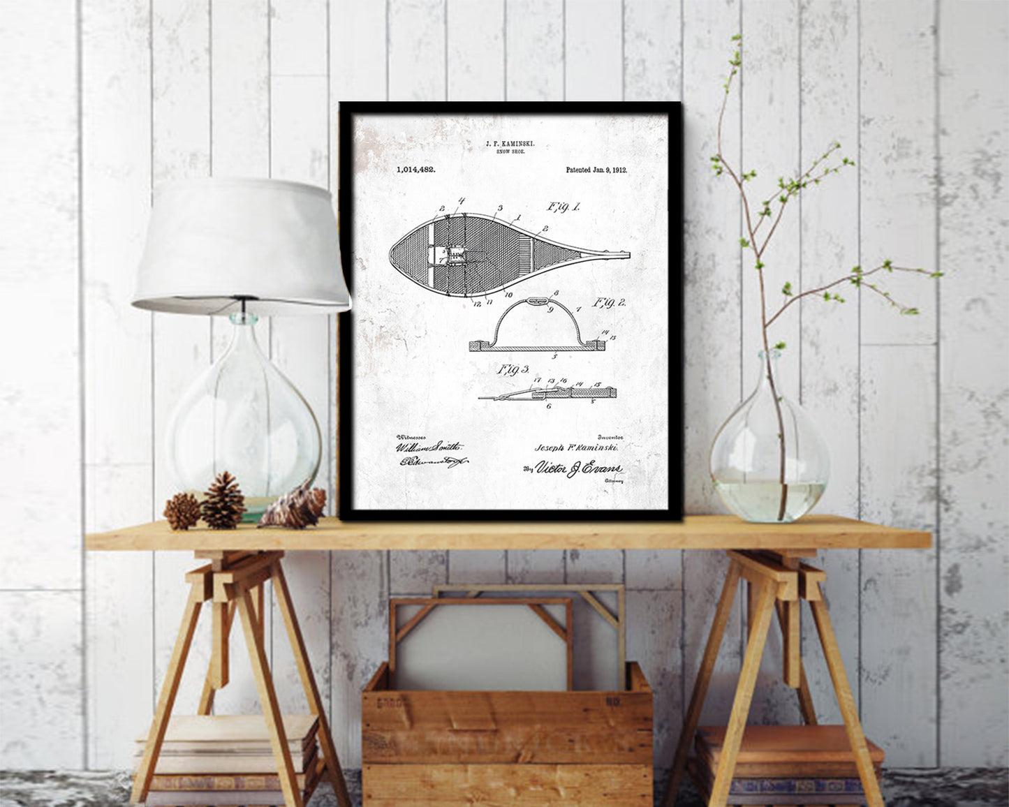 Snowshoe Sports Vintage Patent Artwork Black Frame Print Gifts