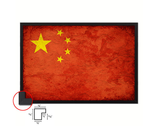 China Country Vintage Flag Wood Framed Print Wall Art Decor Gifts